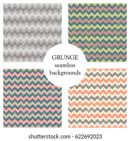 Set of seamless vector patterns. Geometric striped backgrounds with crancle. Grunge texture with attrition, cracks and ambrosia. Old style vintage design. Graphic illustration.