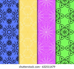 Set of seamless vector patterns. Geometric pattern of lines and shapes. Modern design for backgrounds, wallpaper, invitations.