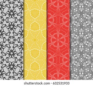 Set of seamless vector patterns. Geometric pattern of lines and shapes. Modern design for backgrounds, wallpaper, invitations.