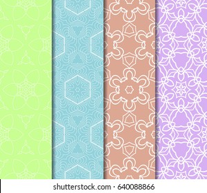 Set of seamless vector patterns. Geometric floral pattern of lines and shapes. Modern design for backgrounds, wallpaper, invitations.