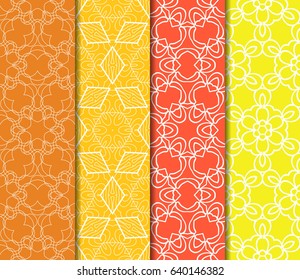 Set of seamless vector patterns. Geometric floral pattern of lines and shapes. Modern design for backgrounds, wallpaper, invitations.