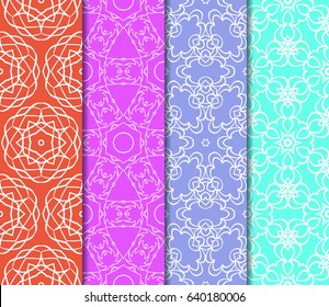 Set of seamless vector patterns. Geometric floral pattern of lines and shapes. Modern design for backgrounds, wallpaper, invitations.