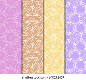 Set of seamless vector patterns. Geometric floral pattern of lines and shapes. Modern design for backgrounds, wallpaper, invitations.