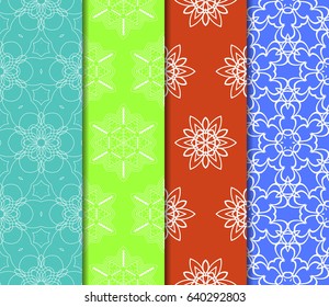 Set of seamless vector patterns. Geometric floral pattern of lines and shapes. Modern design for backgrounds, wallpaper, invitations.