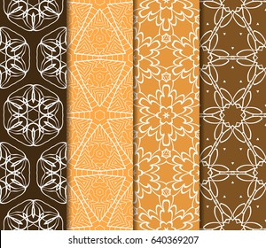 Set of seamless vector patterns. Geometric floral pattern of lines and shapes. Modern design for backgrounds, wallpaper, invitations.