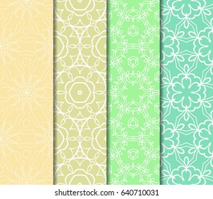 Set of seamless vector patterns. Geometric floral pattern of lines and shapes. Modern design for backgrounds, wallpaper, invitations. Set of seamless vector patterns. Geometric floral pattern of lines and shapes. Modern design for backgrounds, wallpaper, invitations.