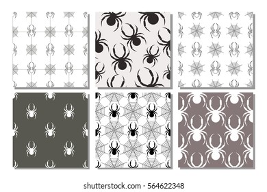 Set of seamless vector patterns with insects, different backgrounds with spiders.Graphic illustration. Series of sets of vector seamless patterns