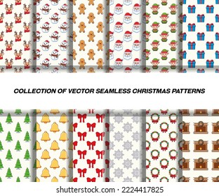 Set of seamless vector patterns of New Year and Christmas for fabric, textile, papers and other surfaces 