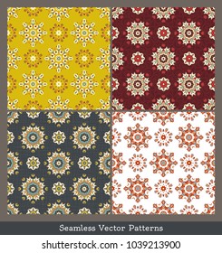 Set of seamless vector patterns. Ornament with floral motifs. Easy to change to any colour