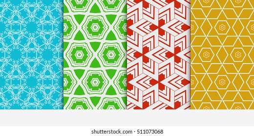 Set of seamless vector patterns. Repeating geometric lines and shapes. Modern design for backgrounds, wallpaper, invitations.