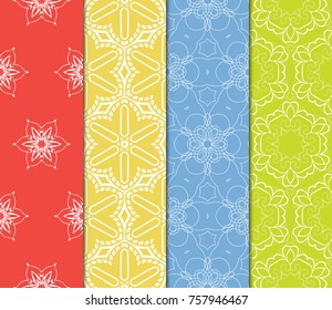 Set of seamless vector patterns. Repeating geometric lines and shapes. For design, wallpaper, background fills, card, banner, flyer. Floral ornament. color