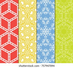 Set of seamless vector patterns. Repeating geometric lines and shapes. For design, wallpaper, background fills, card, banner, flyer. Floral ornament. color