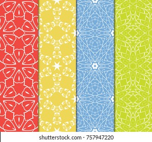 Set of seamless vector patterns. Repeating geometric lines and shapes. For design, wallpaper, background fills, card, banner, flyer. Floral ornament. color