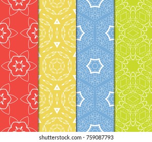 Set of seamless vector patterns. Repeating geometric lines and shapes. For design, wallpaper, background fills, card, banner, flyer. Floral ornament. color