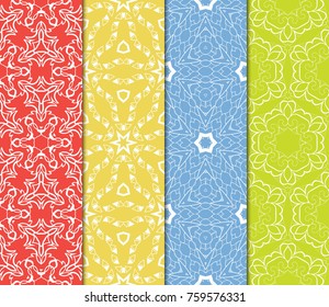 Set of seamless vector patterns. Repeating geometric lines and shapes. For design, wallpaper, background fills, card, banner, flyer. Floral ornament. color