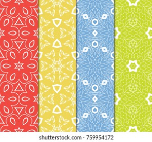 Set of seamless vector patterns. Repeating geometric lines and shapes. For design, wallpaper, background fills, card, banner, flyer. Floral ornament. color