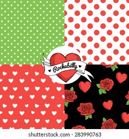 Set of seamless vector patterns. Rockabilly style.