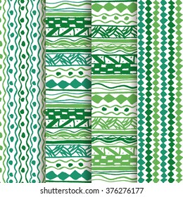 Set of seamless vector patterns, shades of green. Vector background on St. Patrick's Day.