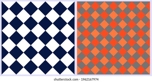 Set of seamless vector patterns of squares. Colored rhombuses on a colored background. Banner, background, wrapping paper, wallpaper, cover, print, clothing, material. 