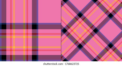 Satz von nahtlosen, rosa Vektormuster. Tartan-Hintergrund. Klassisches Muster. 