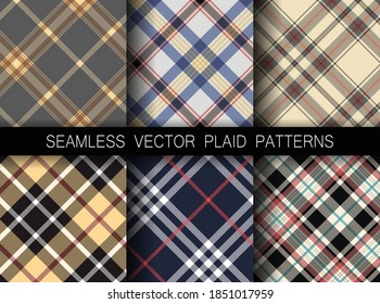 Set of seamless vector plaid patterns. Pack of tartan backgrounds. Collection of classic patterns. For fabric, design, textile, wrapping, cover etc.