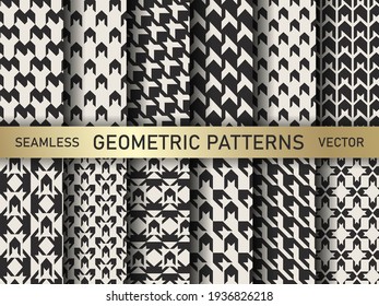 Set of seamless vector repeat hounds tooth patterns. Collection of geometric backgrounds for fabric, textile, wrapping, cover, web etc. 10 eps design.