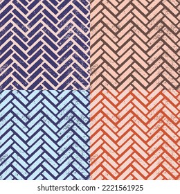 Set of seamless vector repeat patterns with textured bricks forming classic herringbone pattern, great for backgrounds, scrapbooking