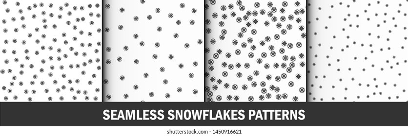 Set of seamless vector small snowflakes patterns. Winter frosty background for fabric, design, textile, cover, wrapping.
