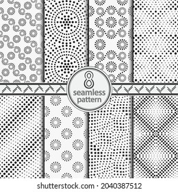 A set of the seamless vector templates of black points of the different sizes. An abstract geometric background for design of the card, a cover, a flyer.