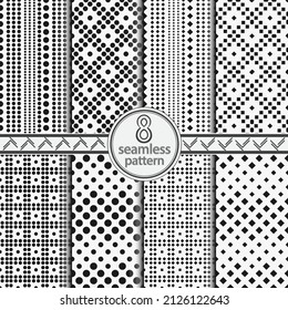 A set of the seamless vector templates of black circles of the different sizes. An abstract geometric background for design of the card, a cover, a flyer.