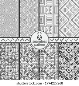 A set of seamless vector templates consisting of simple geometrical forms. An abstract background for design of the card, a cover, a flyer.
