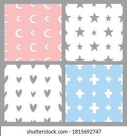 set of seamless vector textures. stars, crosses, moons, hearts