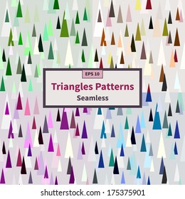 Set of seamless vector triangles patterns in four colors