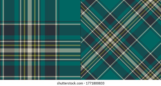 Set of seamless vector turquoise tartan pattern. Plaid background. Classic fashion ornate pattern. For design, fabric, textile, wrapping etc.