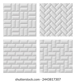 Set of seamless vector volumetric white brick patterns.