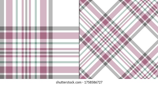 Set of seamless vector white pink tartan patterns. Plaid collection for fabric, textile, wrapping, cover etc.