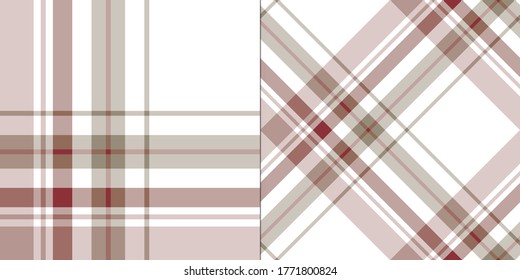 Set of seamless vector white tartan pattern. Plaid background. Classic fashion ornate pattern. For design, fabric, textile, wrapping etc.