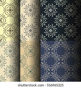 Set of seamless vintage background, retro style royal pattern. Vector illustration