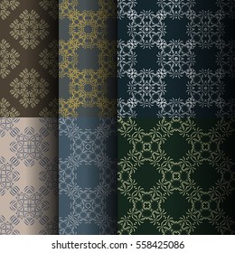 Set of seamless vintage background, retro style royal pattern. Vector illustration.