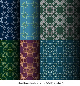 Set of seamless vintage background, retro style royal pattern. Vector illustration.