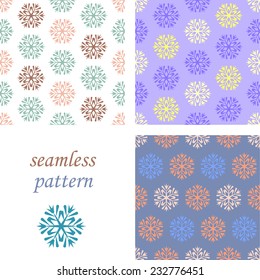 Set of seamless vintage  blue winter patterns with snowflakes