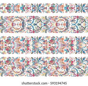 Set of seamless vintage border brushes templates. Baroque floral elements for frames design and page decorations.