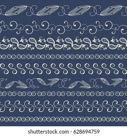 Set of seamless vintage borders. Traditional East style, ornamental floral elements. Mehndi pattern. Ornamental floral elements for henna tattoo, design card, invitation, brochure, book, magazine.