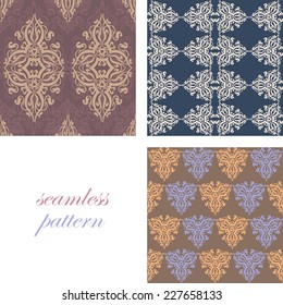Set of seamless vintage dark pattern with lace ornament