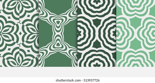 Set of seamless vintage floral green color pattern. geometric ornament. Flower style. Vector illustration. Texture for design
