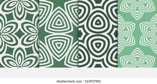 Set of seamless vintage floral green color pattern. geometric ornament. Flower style. Vector illustration. Texture for design