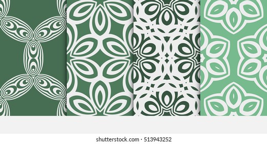 Set of seamless vintage floral green color pattern. geometric ornament. Flower style. Vector illustration. Texture for design