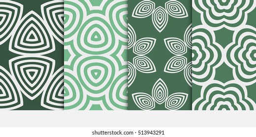 Set of seamless vintage floral green color pattern. geometric ornament. Flower style. Vector illustration. Texture for design