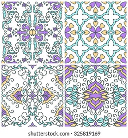 Set of seamless with vintage floral pattern. Vector illustration