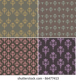 Set of seamless vintage floral pattern.  Vector Illustration